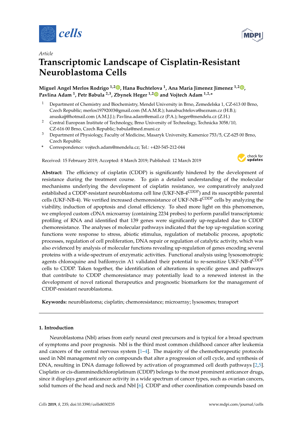 Transcriptomic Landscape of Cisplatin-Resistant Neuroblastoma Cells