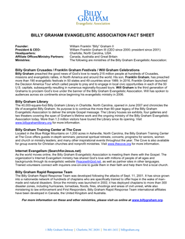 Billy Graham Evangelistic Association Fact Sheet