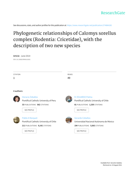 Phylogenetic Relationships of Calomys Sorellus Complex (Rodentia: Cricetidae), with the Description of Two New Species