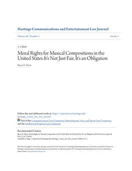 Moral Rights for Musical Compositions in the United States:It’S Not Just Fair, It’S an Obligation Becca E