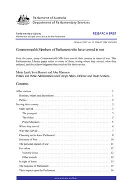Commonwealth Members of Parliament Who Have Served in War