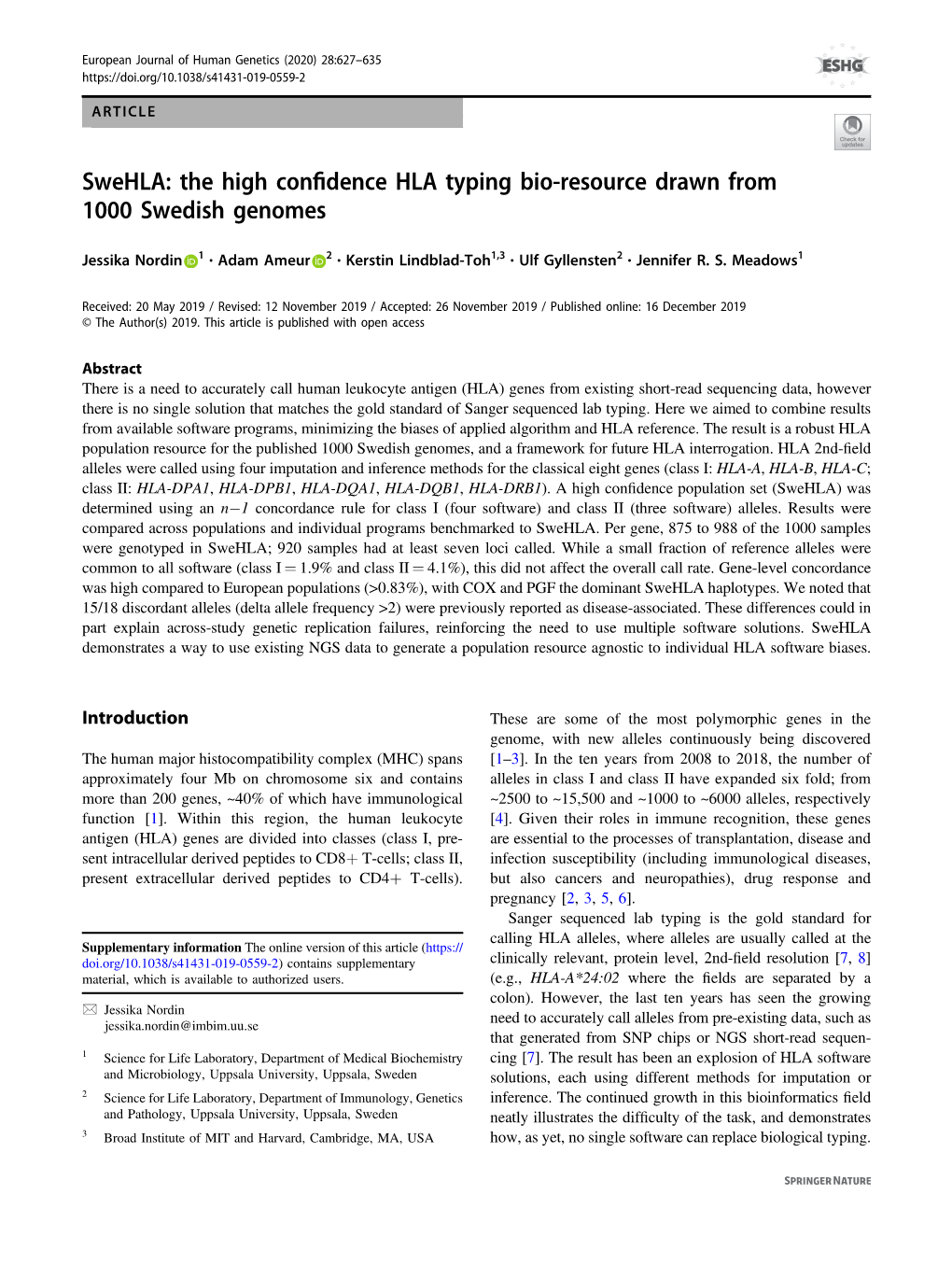 Swehla: the High Confidence HLA Typing Bio-Resource Drawn