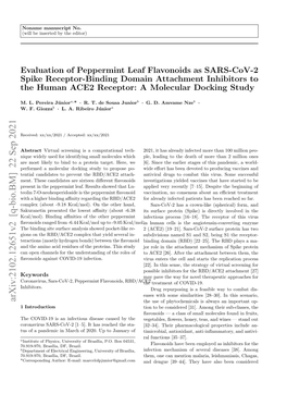 Evaluation of Peppermint Leaf Flavonoids As SARS-Cov-2 Spike Receptor-Binding Domain Attachment Inhibitors to the Human ACE2 Receptor: a Molecular Docking Study