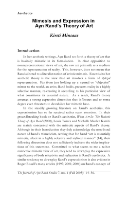 Mimesis and Expression in Ayn Rand's Theory of Art Kirsti Minsaas