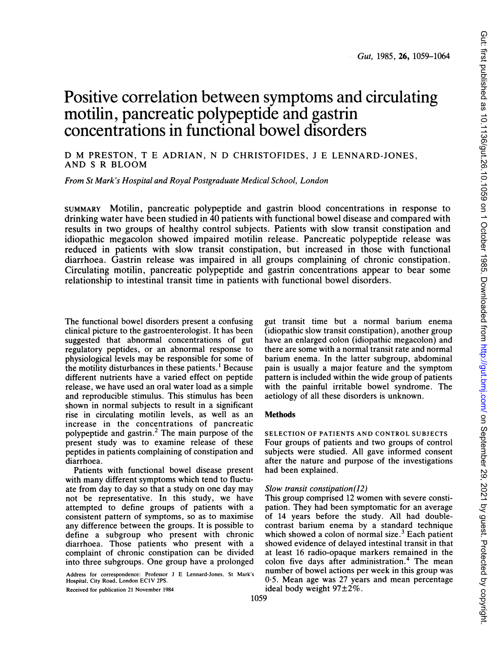 Positive Correlation Between Symptoms and Circulating Motilin, Pancreatic Polypeptide and Gastrin Concentrations in Functional Bowel Disorders