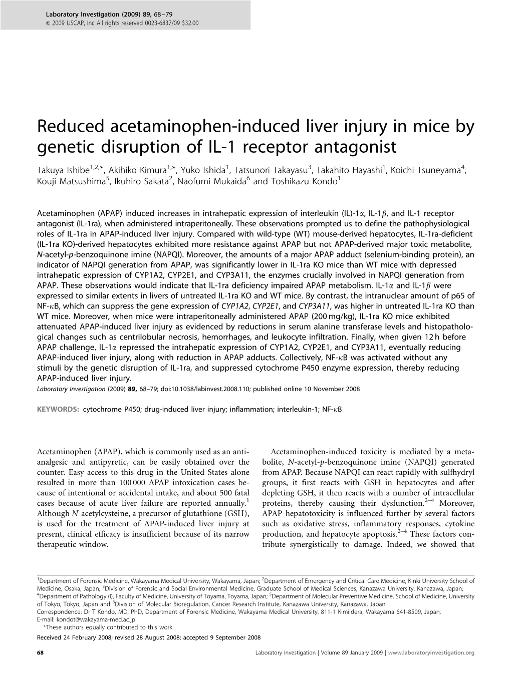 Reduced Acetaminophen-Induced Liver Injury in Mice by Genetic Disruption of IL-1 Receptor Antagonist