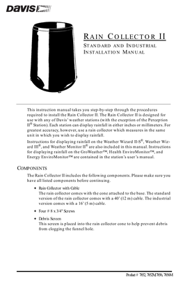 Rain Collector Ii Standard and Industrial Installation Manual