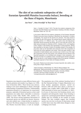 The Diet of an Endemic Subspecies of the Eurasian Spoonbill Platalea Leucorodia Balsaci, Breeding at the Banc D’Arguin, Mauritania