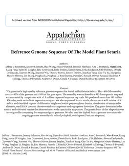 Reference Genome Sequence of the Model Plant Setaria