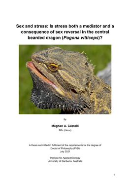 Sex and Stress: Is Stress Both a Mediator and a Consequence of Sex Reversal in the Central Bearded Dragon (Pogona Vitticeps)?