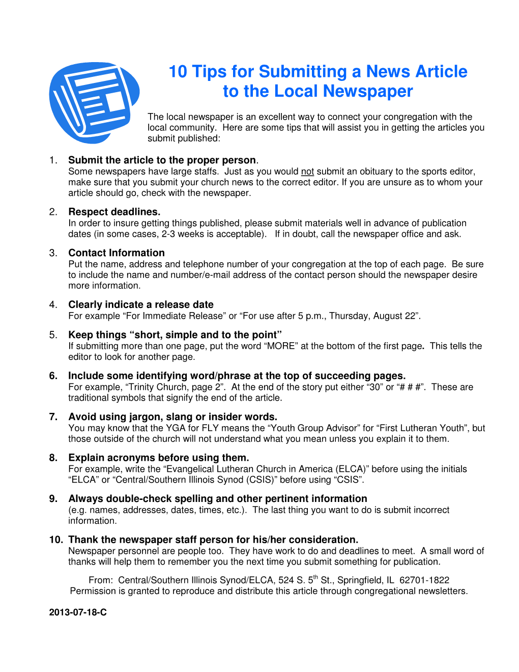 10 Tips for Submitting a News Article to the Local Newspaper