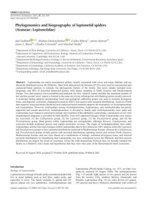 Phylogenomics and Biogeography of Leptonetid Spiders (Araneae : Leptonetidae)