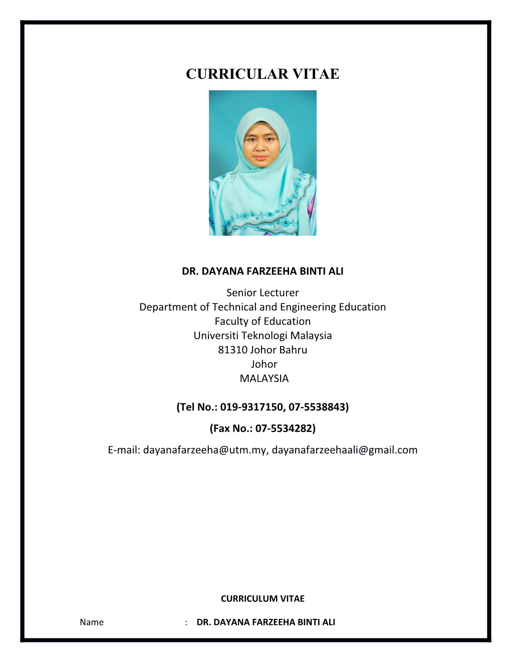 Dr. Dayana Farzeeha Binti Ali