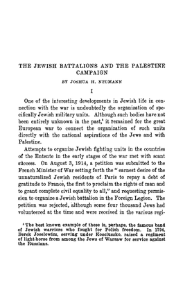 THE JEWISH BATTALIONS and the PALESTINE CAMPAIGN One of The