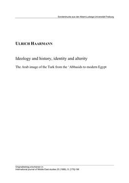 Ideology and History, Identity and Alterity