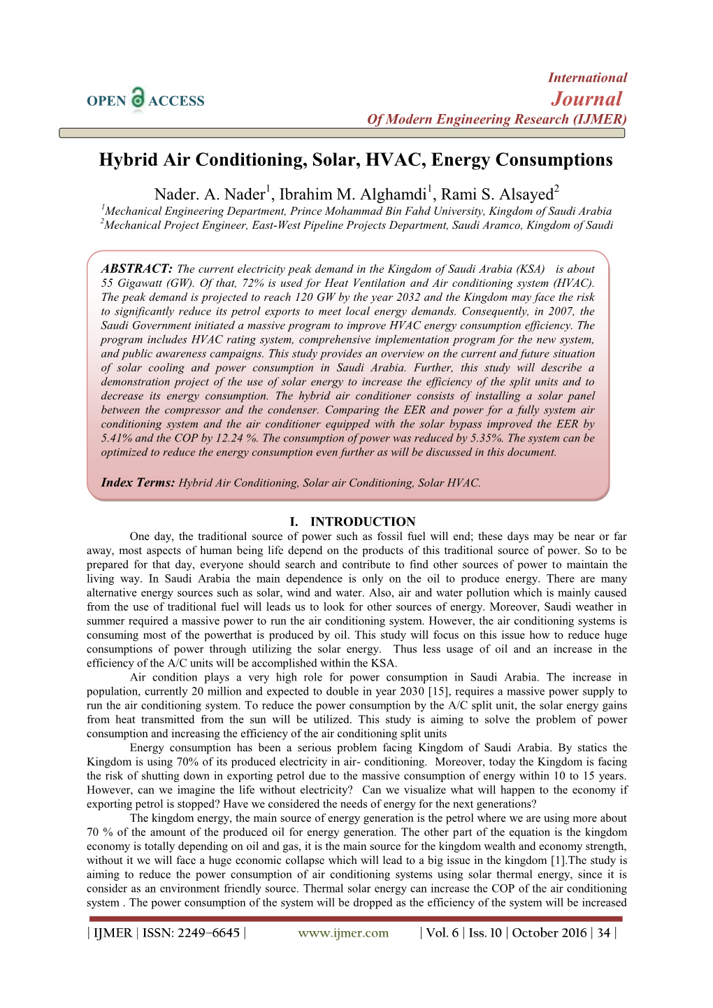 Hybrid Air Conditioning, Solar, HVAC, Energy Consumptions