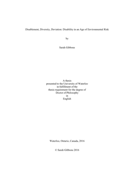 Disability in an Age of Environmental Risk by Sarah Gibbons a Thesis