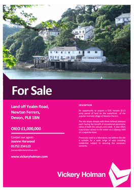 Com for Sale Land Off Yealm Road, Newton Ferrers, Devon