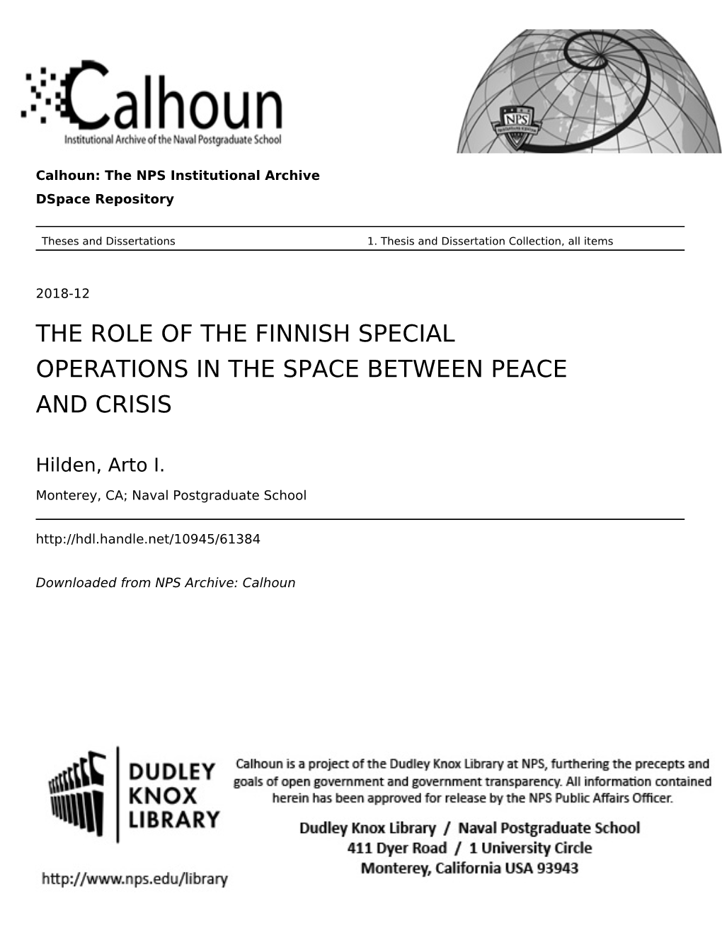 The Role of the Finnish Special Operations in the Space Between Peace and Crisis