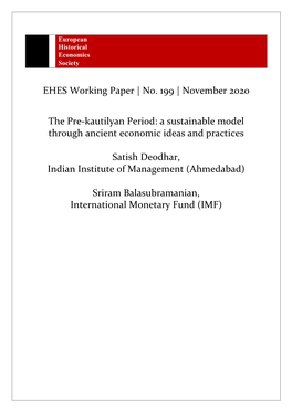 EHES Working Paper | No. 199 | November 2020 the Pre-Kautilyan