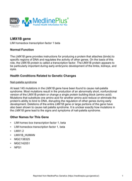 LMX1B Gene LIM Homeobox Transcription Factor 1 Beta