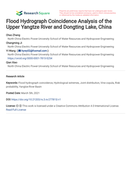 Flood Hydrograph Coincidence Analysis of the Upper Yangtze River and Dongting Lake, China