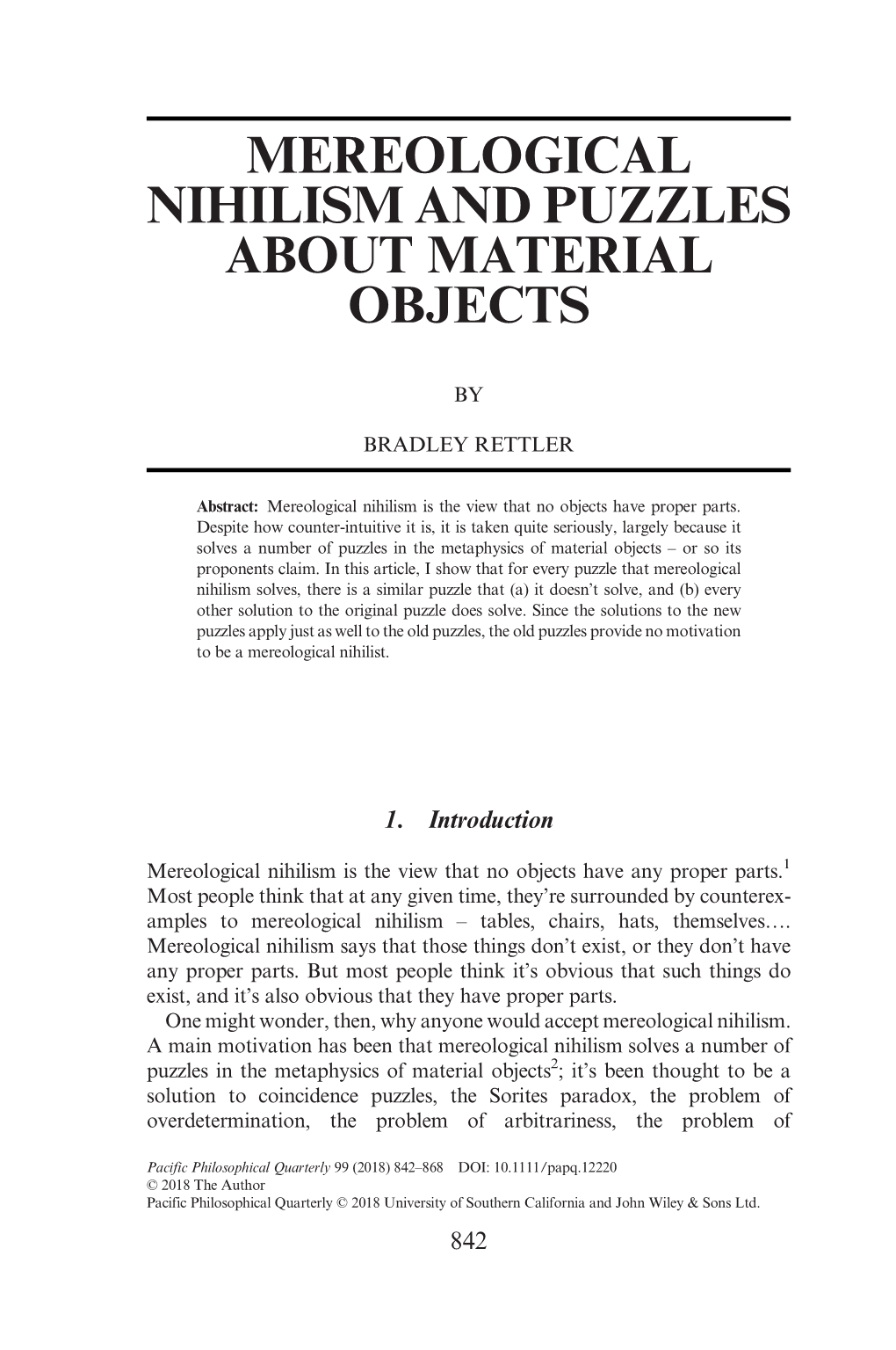 Mereological Nihilism and Puzzles About Material Objects