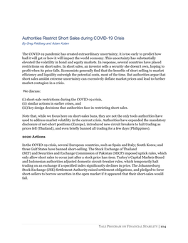 Authorities Restrict Short Sales During COVID-19 Crisis by Greg Feldberg and Adam Kulam