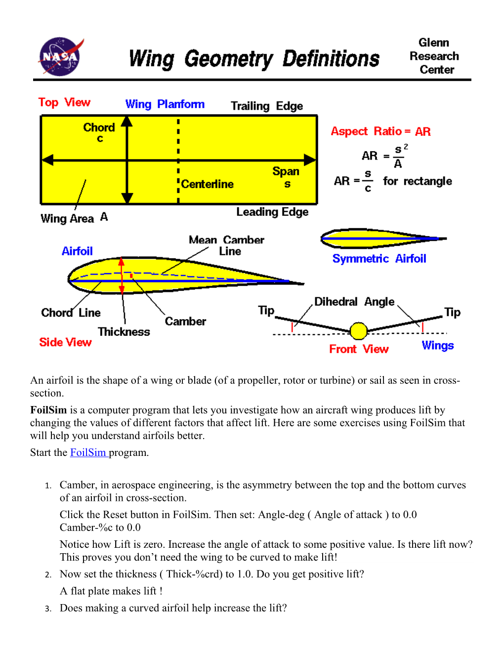 An Airfoil Is the Shape of a Wing Or Blade (Of a Propeller, Rotor Or Turbine) Or Sail