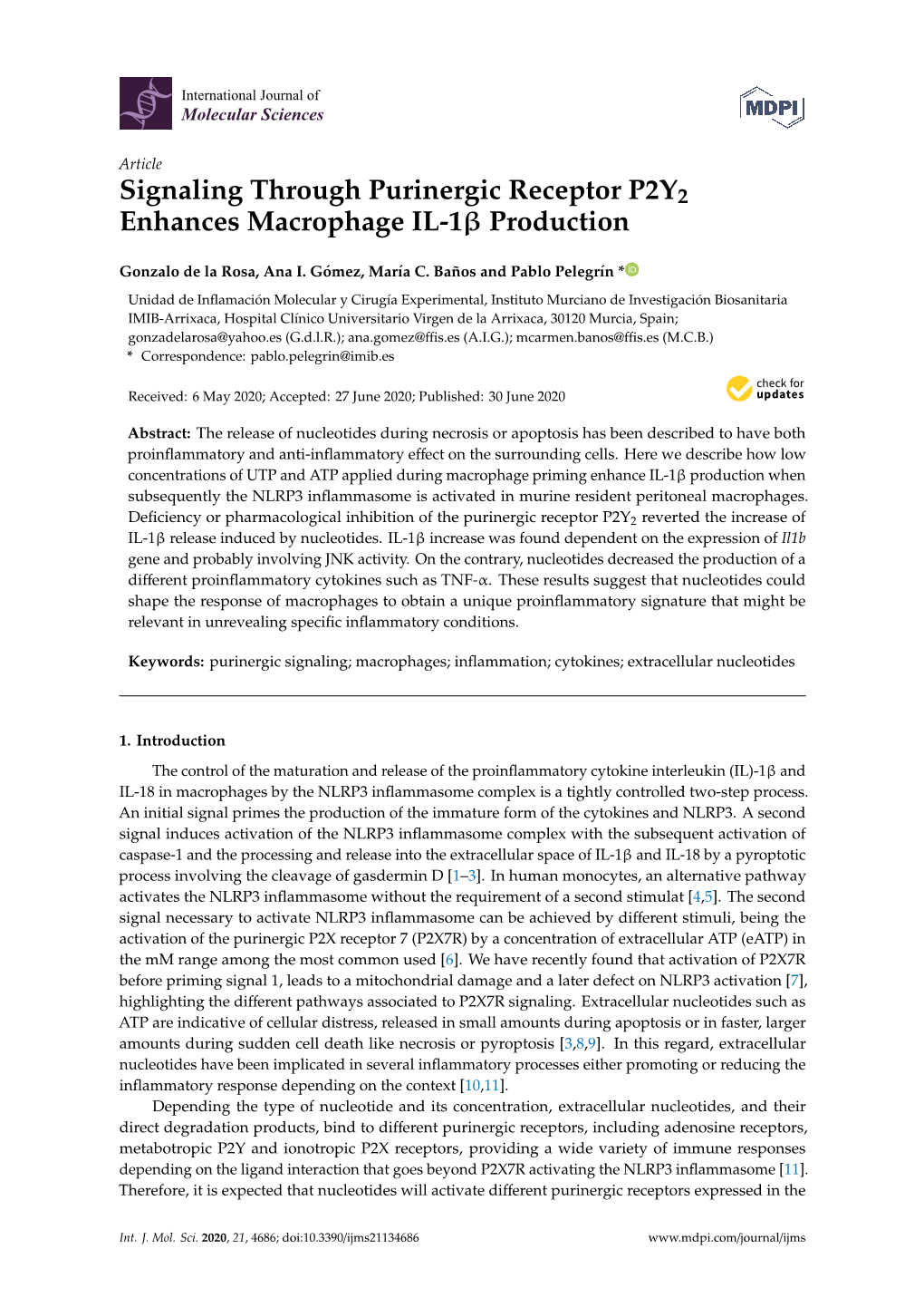 Signaling Through Purinergic Receptor P2Y2 Enhances Macrophage IL-1Β Production