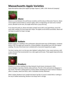 Massachusetts Apple Varieties Apple Descriptions Taken from Apples by Roger Yepsen (C.1994 , W.W