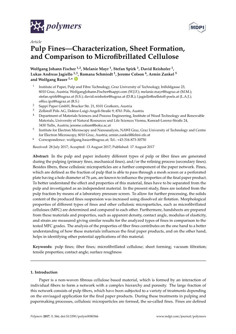 Pulp Fines—Characterization, Sheet Formation, and Comparison to Microﬁbrillated Cellulose