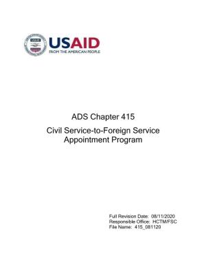 ADS Chapter 415: Civil Service-To-Foreign Service