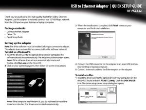 USB to Ethernet Adapter | QUICK SETUP GUIDE RF-PCC132