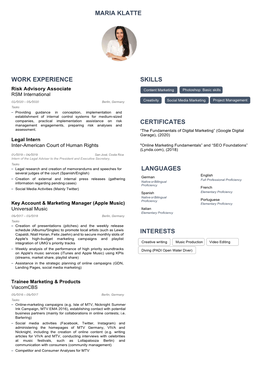 Maria Klatte Work Experience Skills Certificates
