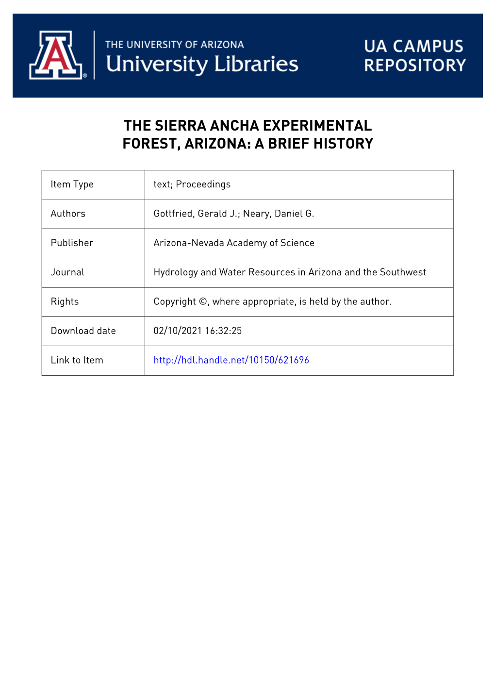 The Sierra Ancha Experimental Forest, Arizona: a Brief History