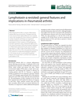 Lymphotoxin Α Revisited: General Features and Implications in Rheumatoid Arthritis