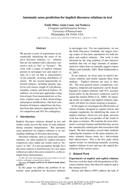 Automatic Sense Prediction for Implicit Discourse Relations in Text