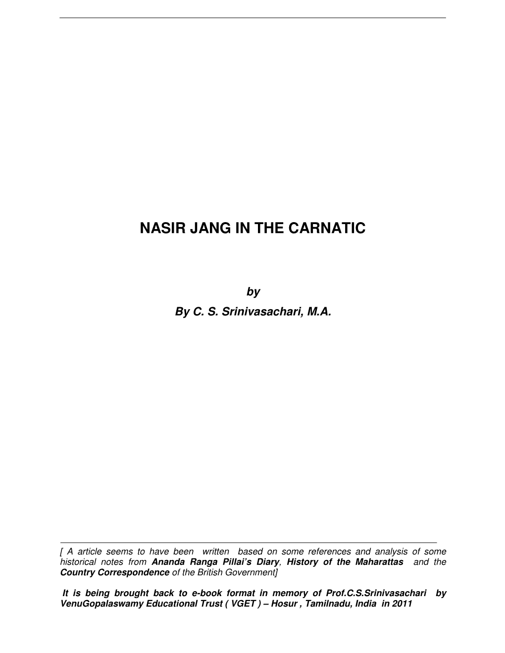 Nasir Jang in the Carnatic