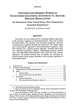 Controlling Market Power in Telecommunications: Antitrust Vs