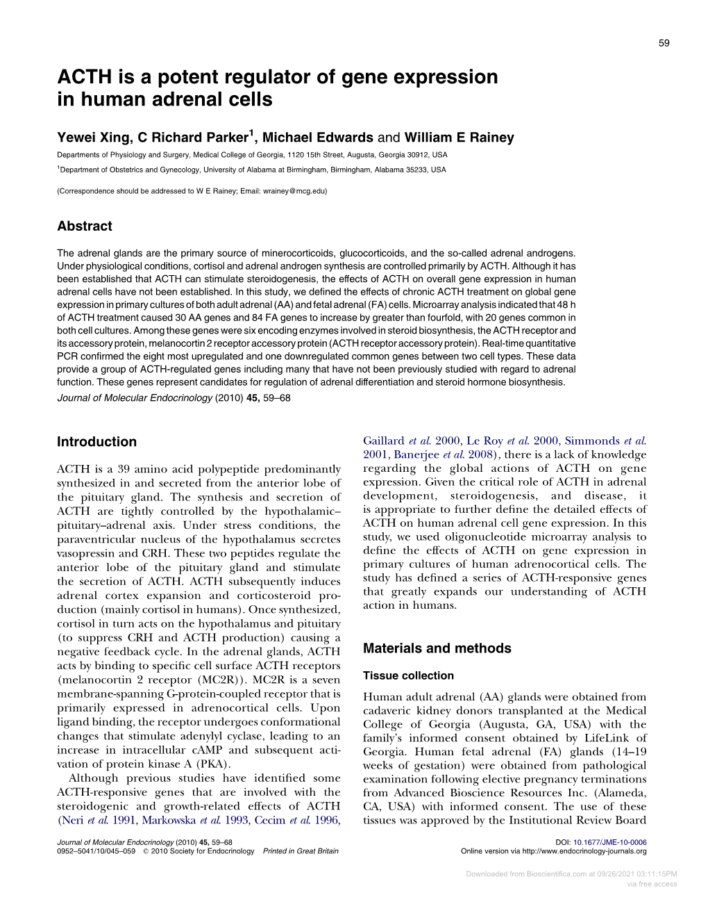 ACTH Is a Potent Regulator of Gene Expression in Human Adrenal Cells