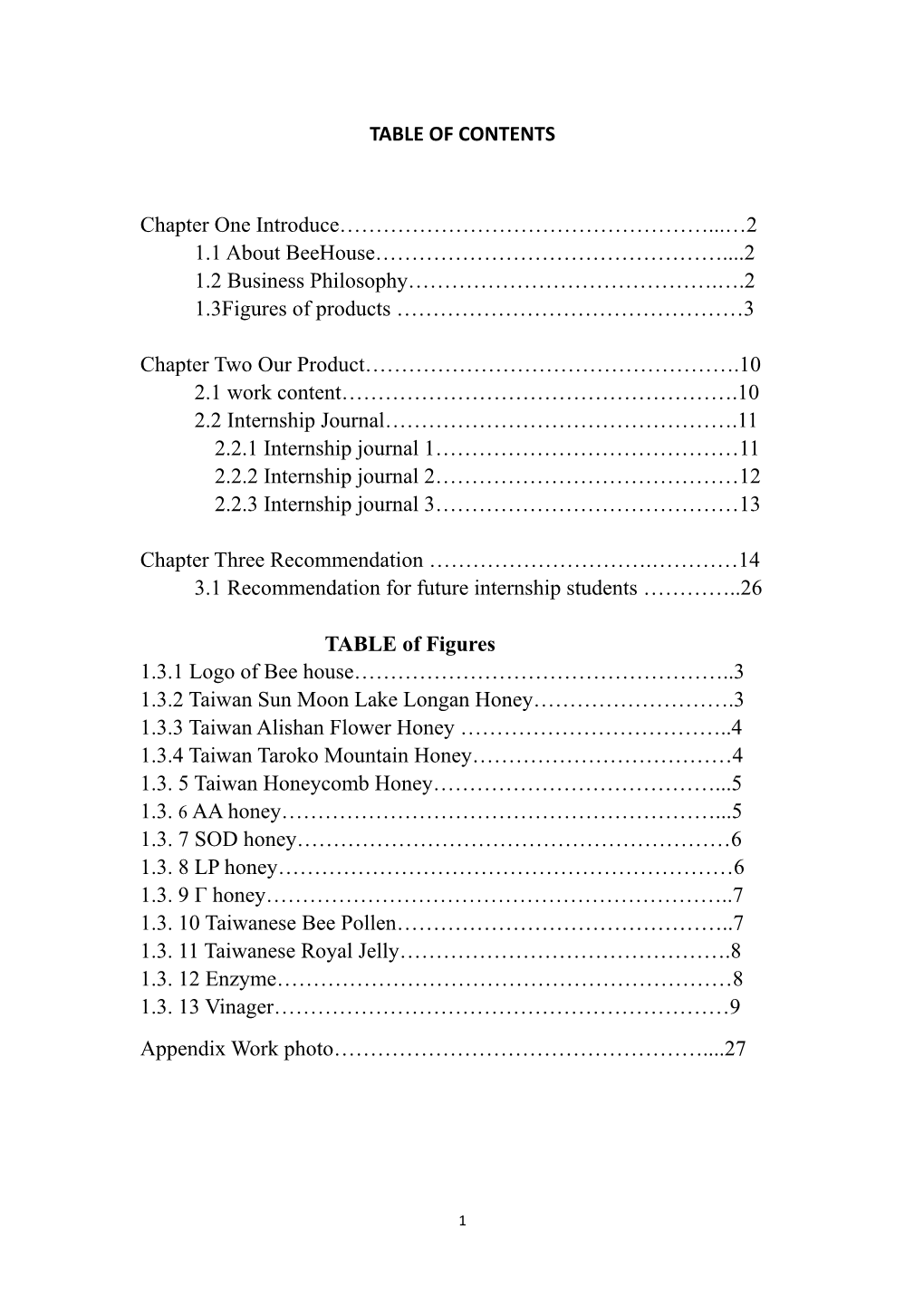 TABLE of CONTENTS Chapter One Introduce