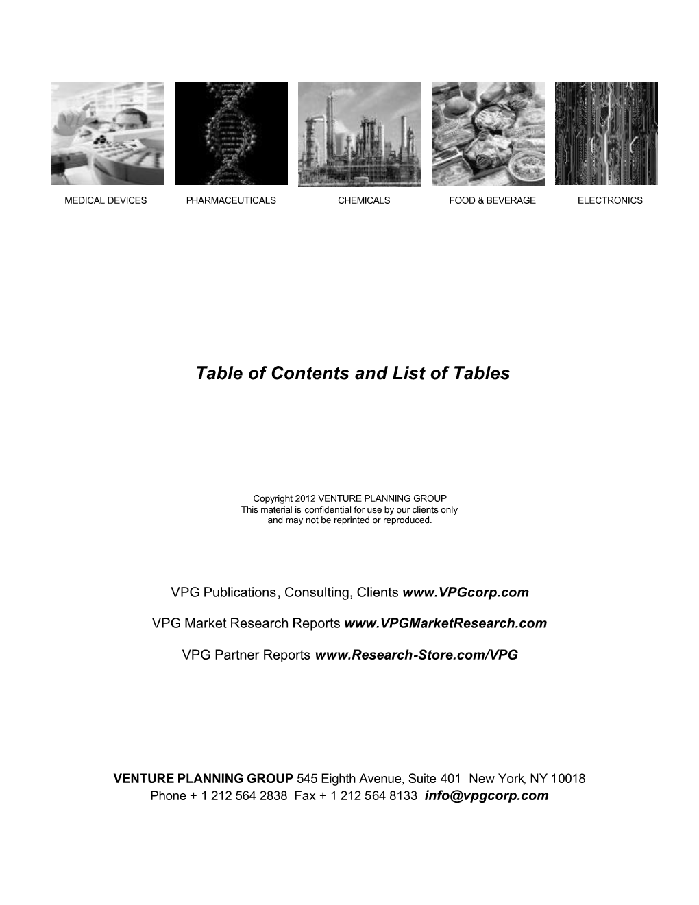 Table of Contents and List of Tables