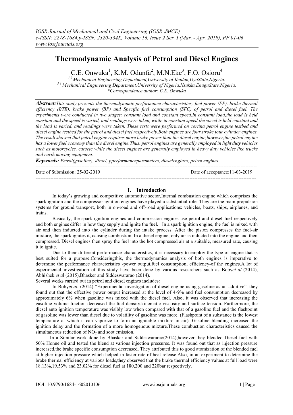 Thermodynamic Analysis of Petrol and Diesel Engines