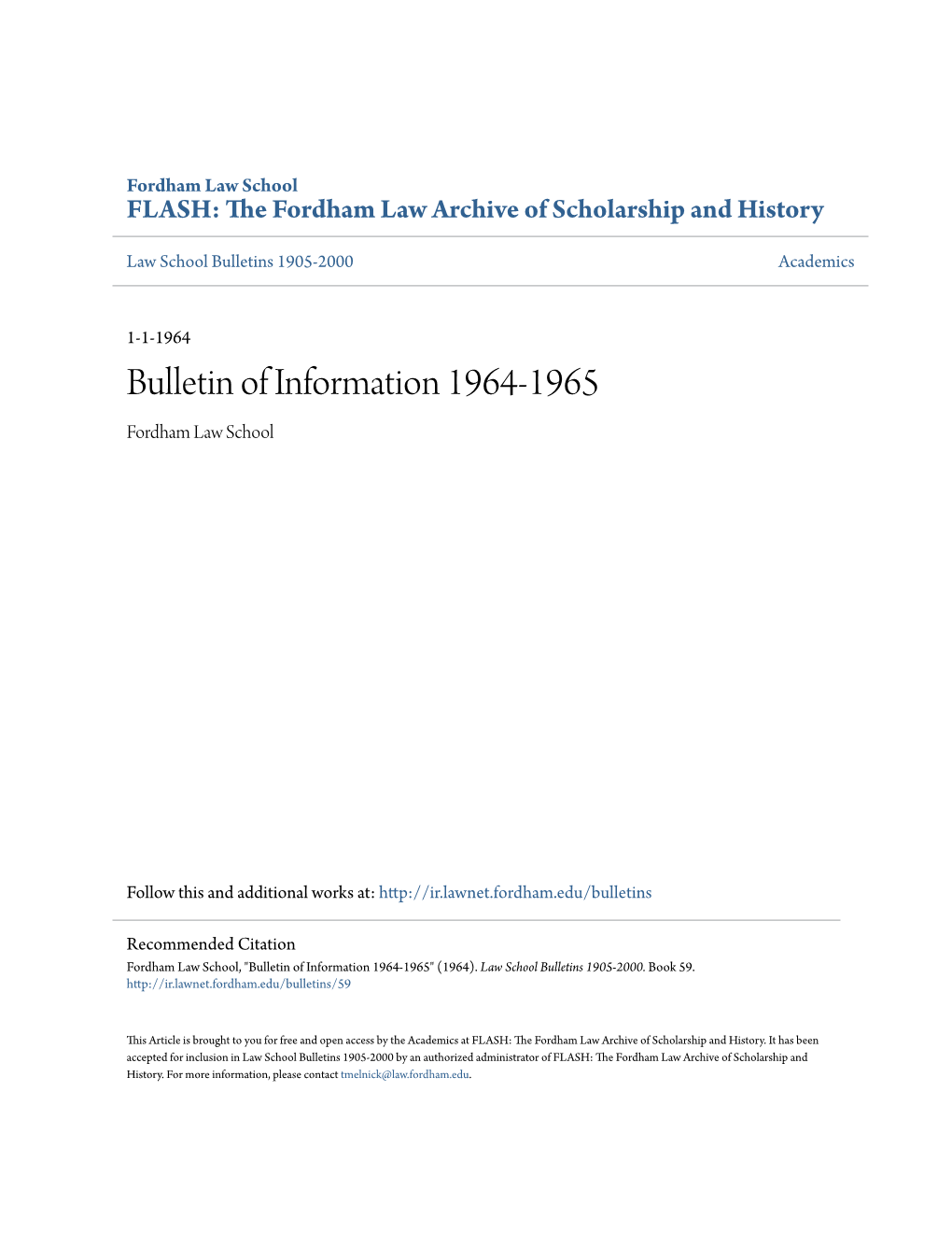 Bulletin of Information 1964-1965 Fordham Law School