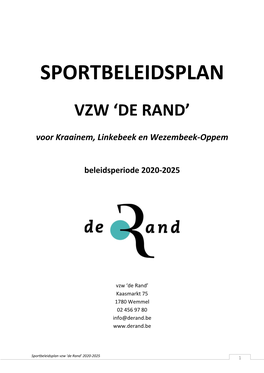 Sportbeleidsplan 2020-2025 Vzw 'De Rand'