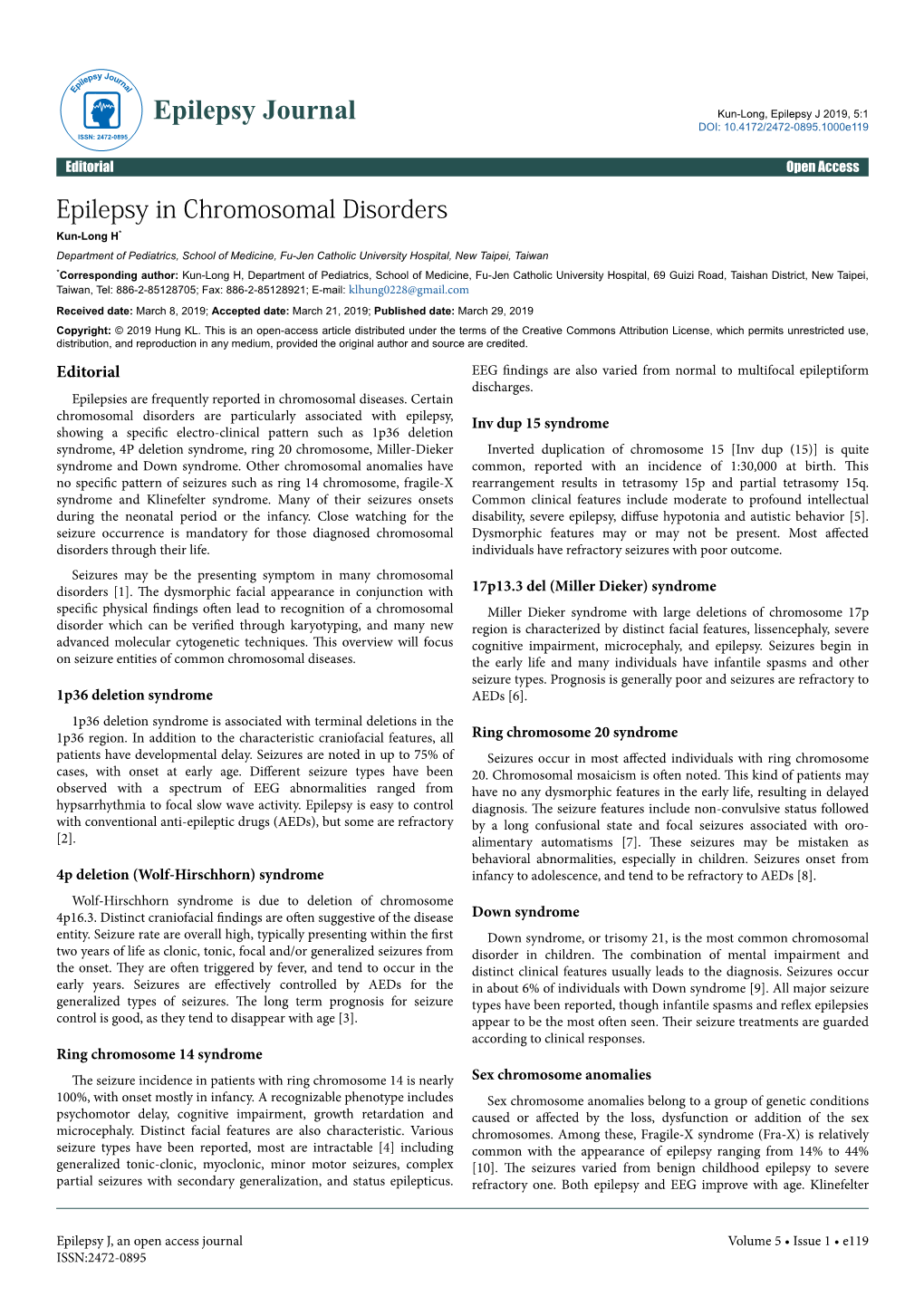 Epilepsy in Chromosomal Disorders