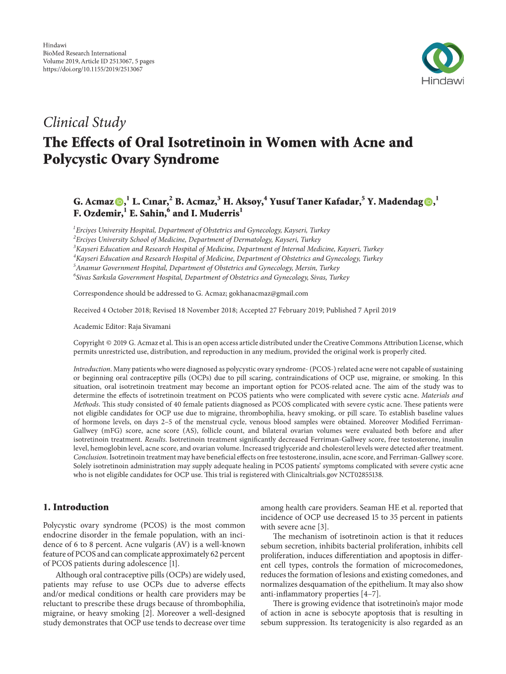 The Effects of Oral Isotretinoin in Women with Acne and Polycystic Ovary Syndrome