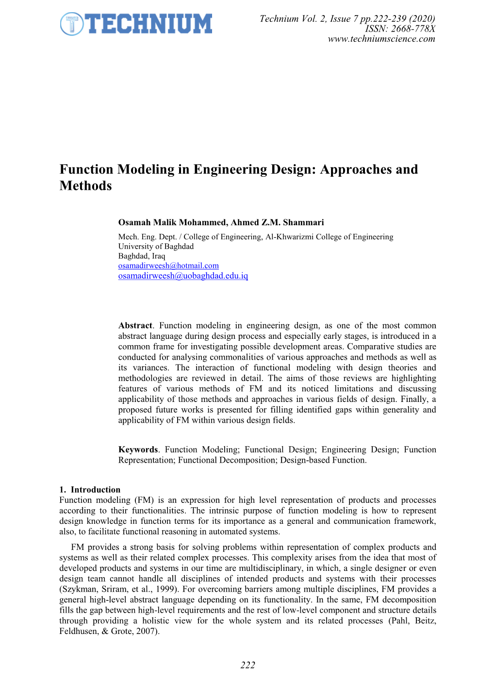 Function Modeling in Engineering Design: Approaches and Methods