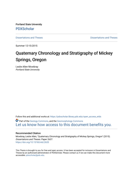 Quaternary Chronology and Stratigraphy of Mickey Springs, Oregon